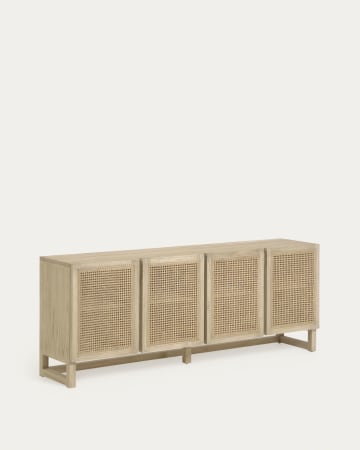 Rexit 4 door solid and veneer white cedarwood sideboard with rattan, 180 x 70 cm