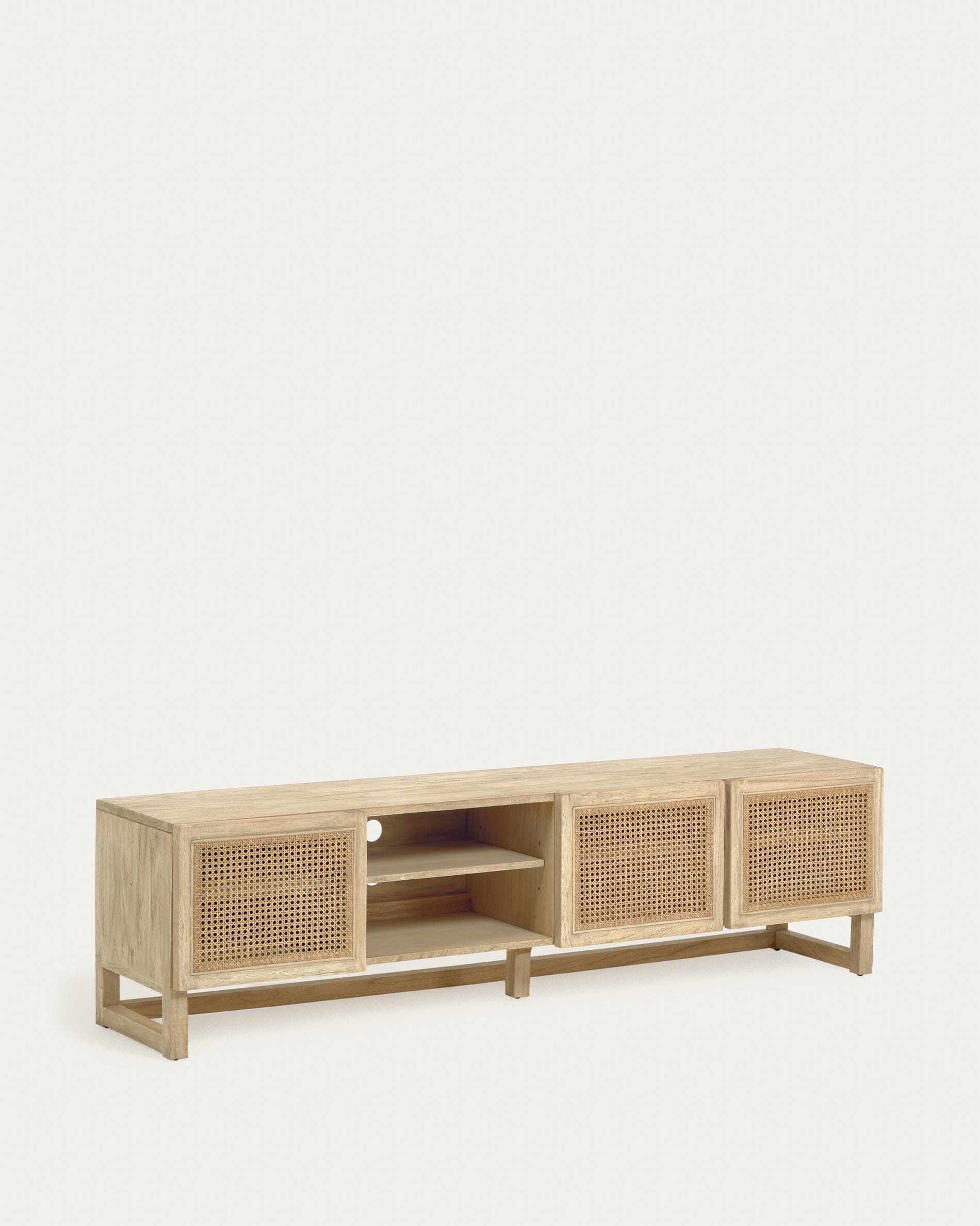 mueble tv madera roble de estilo colonial y tres cajones, de