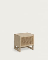 Rexit solid mindi wood and veneer bedside table with rattan 50 x 48 cm