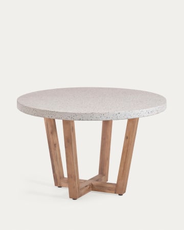 Shanelle runder Tisch aus weißem Terrazzo und massivem Akazienholz Ø 120 cm