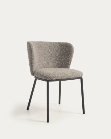 Ciselia chair with light grey shearling and black metal FR