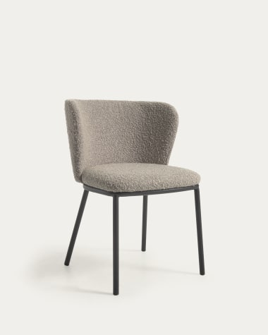 Ciselia chair with light grey bouclé and black metal FR