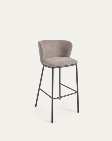 Ciselia stool in light brown chenille and black steel, 75 cm