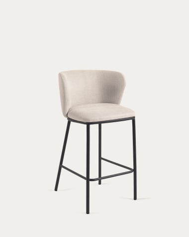 Ciselia stool in beige chenille with steel legs in black finish 65 cm height FSC Mix Credit
