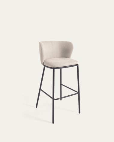 Ciselia stool in beige chenille and black steel, height 75 cm