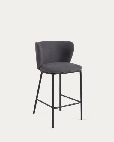 Ciselia stool in dark grey chenille, steel legs in black finish 65 cm height FSC Mix Credit