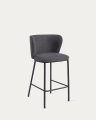 Ciselia stool in dark grey chenille with steel legs in black 65 cm height FSC Mix Credit