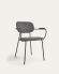 Auxtina dark grey chenille and black metal chair