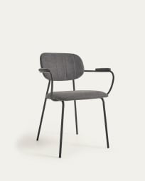 Auxtina stackable dark grey chenille and black metal chair