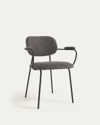 Καρέκλα Auxtina, σκούρο γκρι κοτλέ και μαύρο μέταλλο