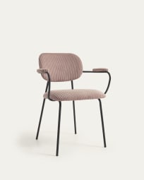 Καρέκλα Auxtina, ροζ κοτλέ και μαύρο μέταλλο