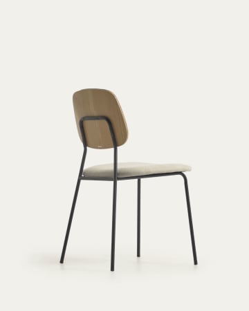 Benilda beige chair with oak veneer and steel with black finish FR