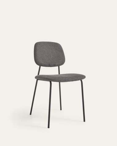 Benilda stapelbarer Stuhl dunkelgrau mit Eichenfurnier und Stahl in Schwarz FSC Mix Credit