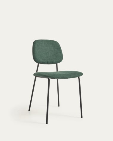 Benilda stapelbarer dunkelgrüner Stuhl mit Eichenfurnier und Stahl mit schwarzem Finish