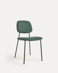 Benilda dark green chair with oak veneer and steel with black finish