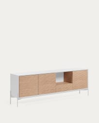 Marielle 3 door 1 drawer sideboard in ash veneer w/ white lacquer & metal, 207 x 69 cm