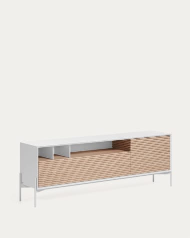 Marielle 2 door TV stand in ash wood veneer with white lacquer & white finish metal, 187 x 63 cm