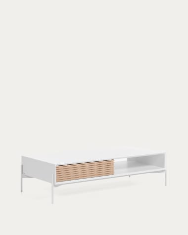 Mesa de centro Marielle de chapa de fresno y lacado blanco 124 x 70 cm
