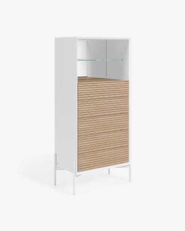 Marielle dresser with five drawers ash wood with white lacquer 64 x 142 cm.