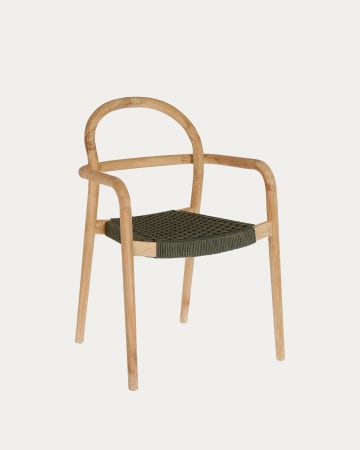 Sheryl stapelbarer Stuhl aus massivem Eukalyptusholz und grünem Seil FSC 100%