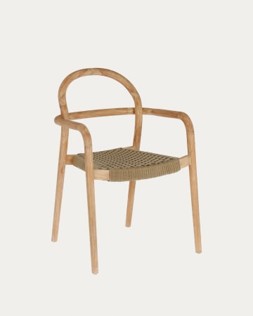 Krzesło Sheryl z litego drewna eukaliptusowego i beżowej liny 100% FSC