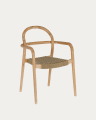 Krzesło sztaplowane Sheryl z litego drewna eukaliptusowego i beżowej liny 100% FSC