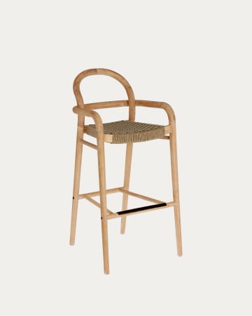 Taburete Sheryl de madera maciza de eucalipto y cuerda beige altura 79 cm FSC 100%