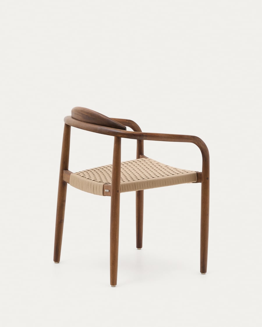 Nina stackable chair in solid acacia wood with walnut finish and beige rope  seat FSC 100% | Kave Home