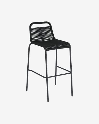 Lambton stackable stool in black rope and black finish steel, 74 cm