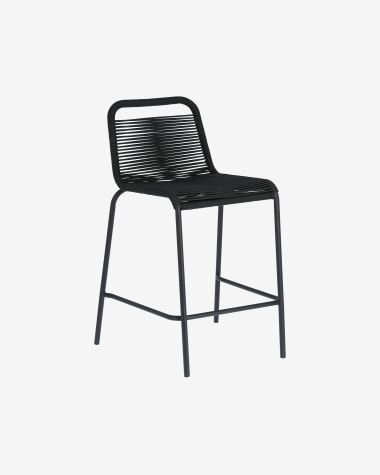 Lambton stackable stool in black rope and black finish steel, 62 cm