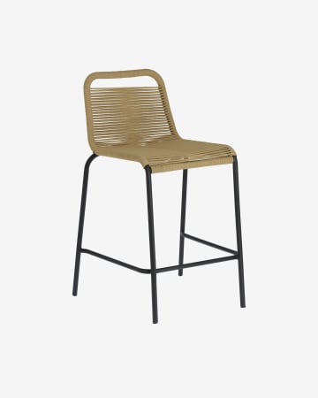 Sgabello Lambton in corda marrone e acciaio finitura nera altezza 62 cm