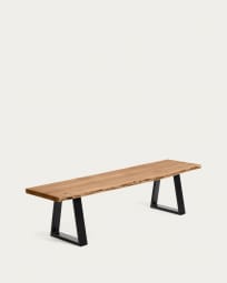 Alaia bench in solid acacia wood with black steel legs 160 cm