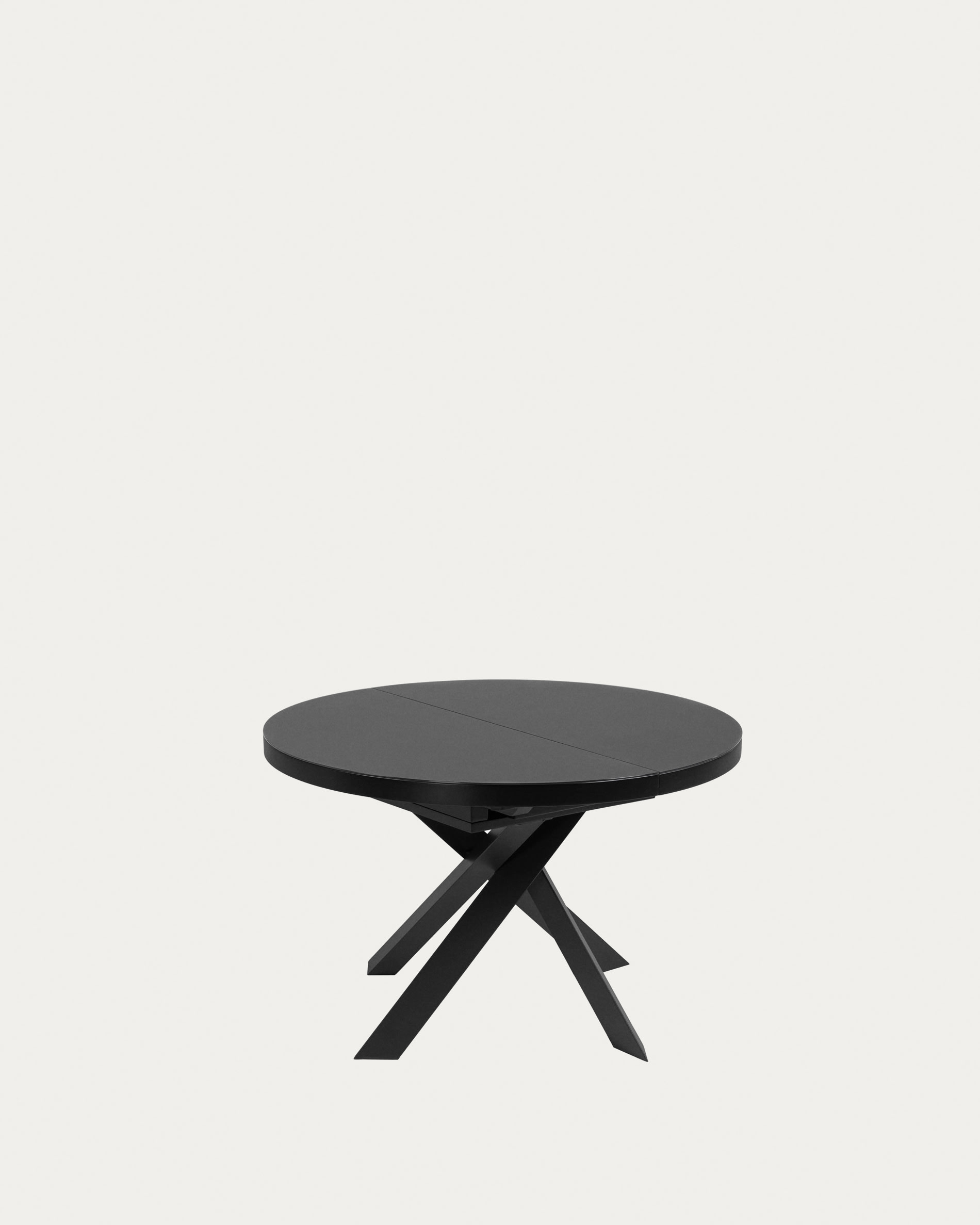 Table ronde extensible Vashti en verre et pieds en acier finition noire Ø 120 (160) cm | Kave Home