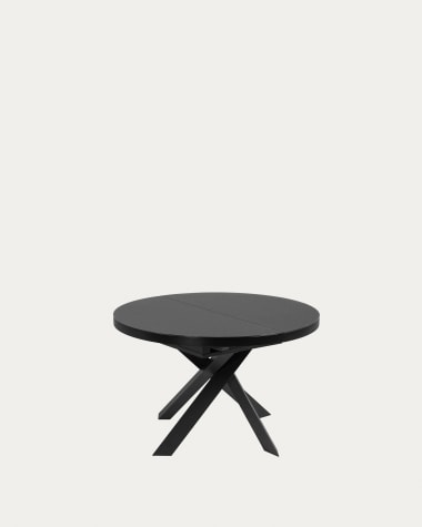 Vashti uitschuifbare ronde glazen tafel met zwarte stalen poten Ø 120 (160) cm