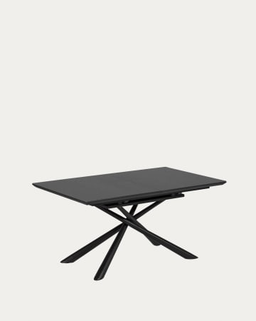 Table extensible Theone en verre et pieds en acier finition noire 160 (210) x 90 cm
