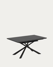 Ανοιγόμενο τραπέζι Theone, γυαλί και μαύρα ατσάλινα πόδια, 160 (210) x 90 εκ