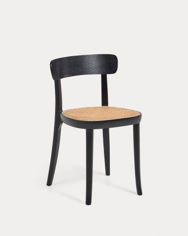 Romane chair in solid beech with black finish, ash veneer and rattan