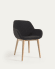 Konna chair in black fleece with solid ash wood legs in a natural finish