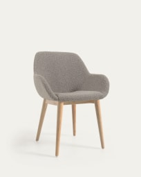 Καρέκλα Konna, γκρι ύφασμα fleece και πόδια σε μασίφ ξύλο οξιάς σε φυσικό φινίρισμα