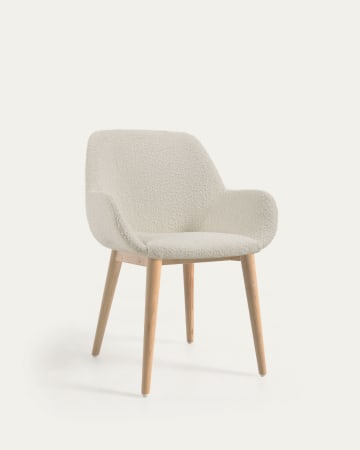 Konna chair in white fleece with solid ash wood legs in a natural finish