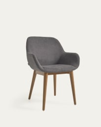 Καρέκλα Konna, σκούρο γκρι και πόδια σε μασίφ ξύλο οξυάς σε σκουρόχρωμο φινίρισμα