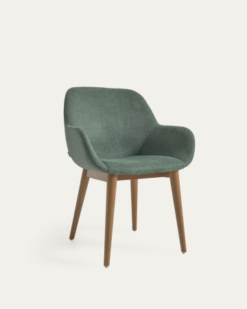 Konna chair in green with solid ash wood legs in a dark finish FR