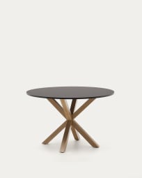 Full Argo round Ø 119 cm black laquered DM table with steel legs with wood-effect finish