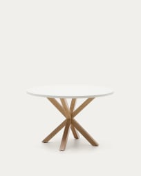 Argo round Ø 119 cm white melamine table with steel legs with wood-effect finish