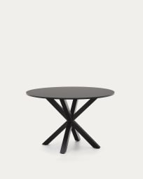 Full Argo runder Tisch mit schwarzer MDF-Platte und schwarzen Stahlbeinen Ø 119 cm