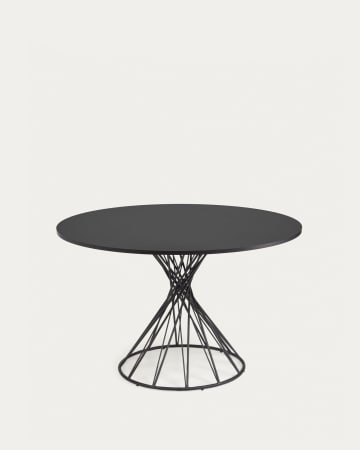 Niut runder Tisch aus schwarz lackiertem MDF und mit schwarzen Stahlbeinen Ø 120 cm