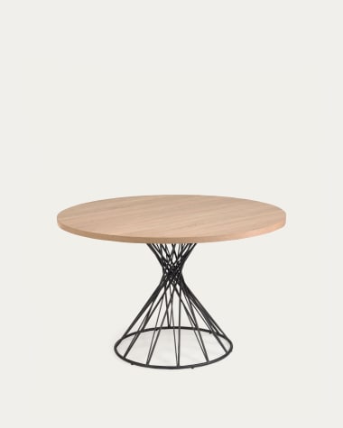 Niut round Ø 120 cm melamine table with natural finish and steel legs with black finish