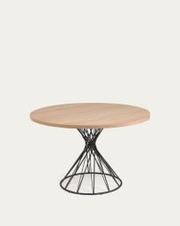 Niut runder Tisch aus Melamin natur und mit schwarzen Stahlbeinen Ø 120 cm