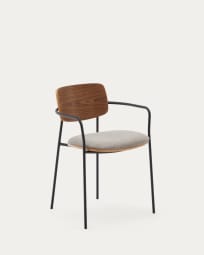 Maureen stapelbarer Stuhl aus Nussbaumfurnier mit natürlichem Finish und Metall mit schwarzem finish