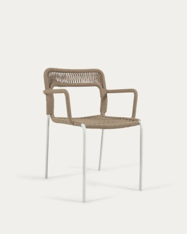 Cailin stackable chair in beige cord with galvanised steel legs painted white
